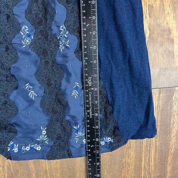 Free People Womens Blouse Blue Tank Lace Front Floral Linen Blend Stretch S - Picture 5 of 10